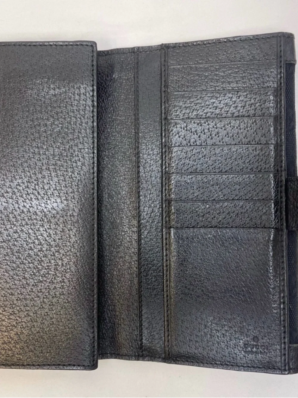 Gucci GG Monogram Continental Wallet with Gold Accents-EUC